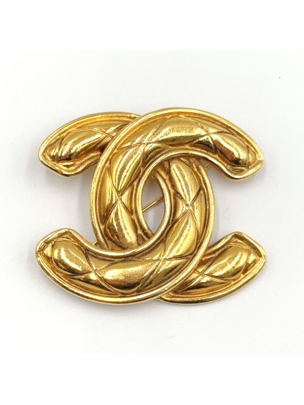 Chanel CC Logo Quilted Gold Plated Brooch